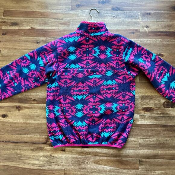 Patagonia Fushia Navy Teal Lightweight Synchilla Fleece Aztec Snap-T Pullover 12 - Picture 5 of 8